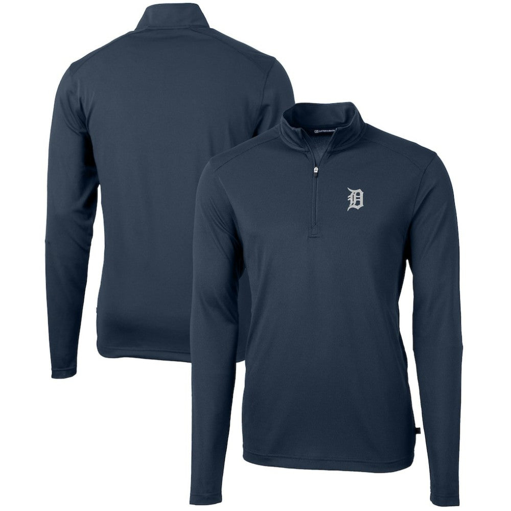 Detroit Tigers Cutter & Buck Virtue Eco Pique Recycled Quarter-Zip Pullover Top Navy
