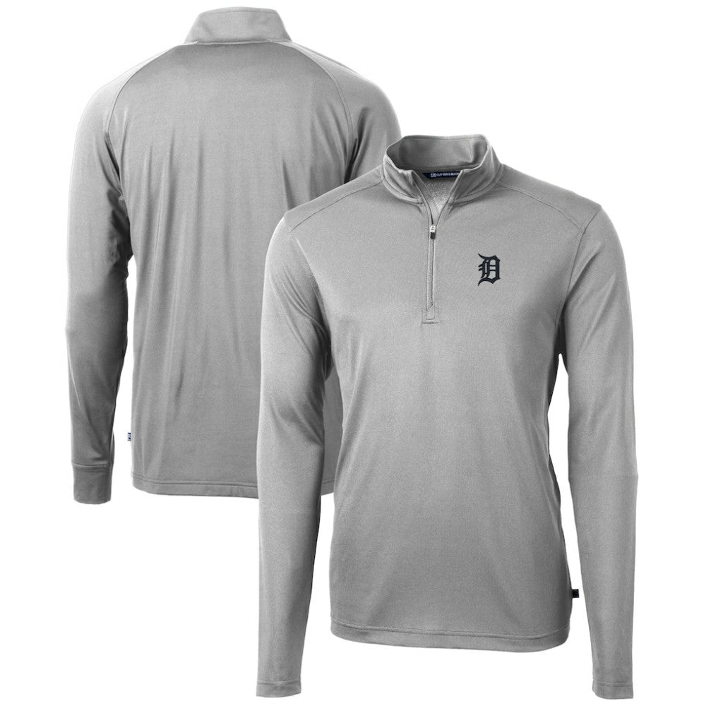 Detroit Tigers Cutter & Buck Virtue Eco Pique Recycled Quarter-Zip Pullover Top Gray
