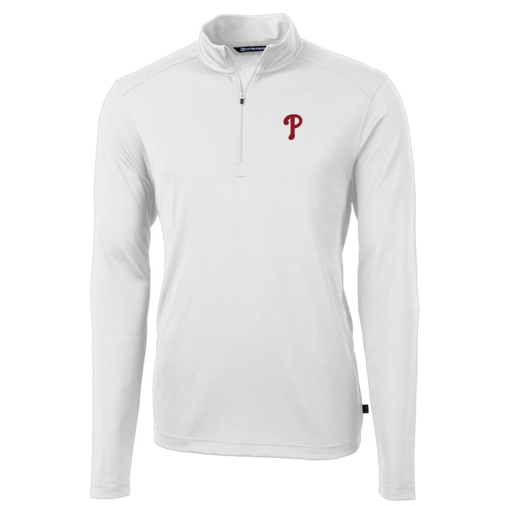 Philadelphia Phillies Cutter & Buck Virtue Eco Pique Recycled Quarter-Zip Pullover Top White