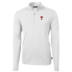 Philadelphia Phillies Cutter & Buck Virtue Eco Pique Recycled Quarter-Zip Pullover Top White