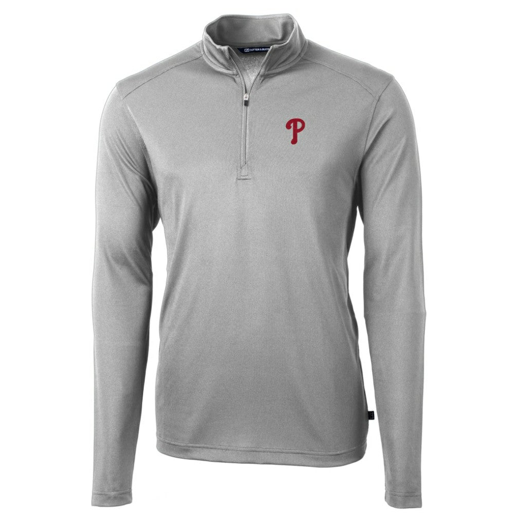Philadelphia Phillies Cutter & Buck Virtue Eco Pique Recycled Quarter-Zip Pullover Top Gray
