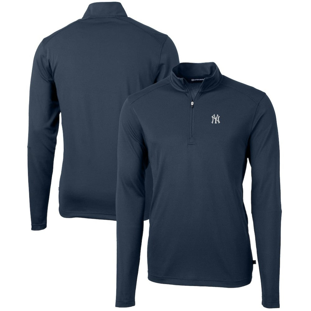 New York Yankees Cutter & Buck Virtue Eco Pique Recycled Quarter-Zip Pullover Top Navy