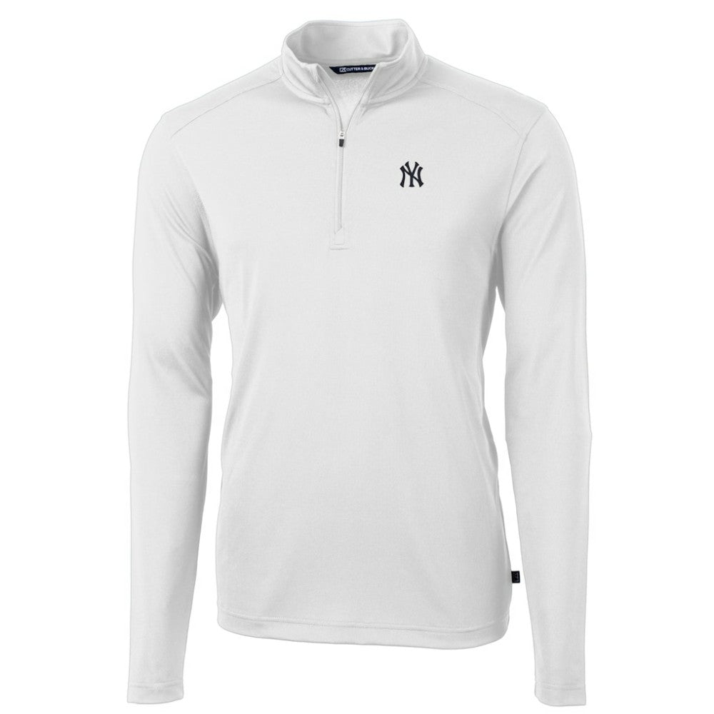 New York Yankees Cutter & Buck Virtue Eco Pique Recycled Quarter-Zip Pullover Top White