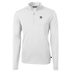 New York Yankees Cutter & Buck Virtue Eco Pique Recycled Quarter-Zip Pullover Top White