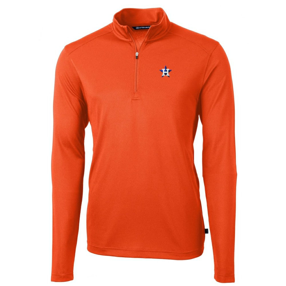 Houston Astros Cutter & Buck Virtue Eco Pique Recycled Quarter-Zip Pullover Top Orange