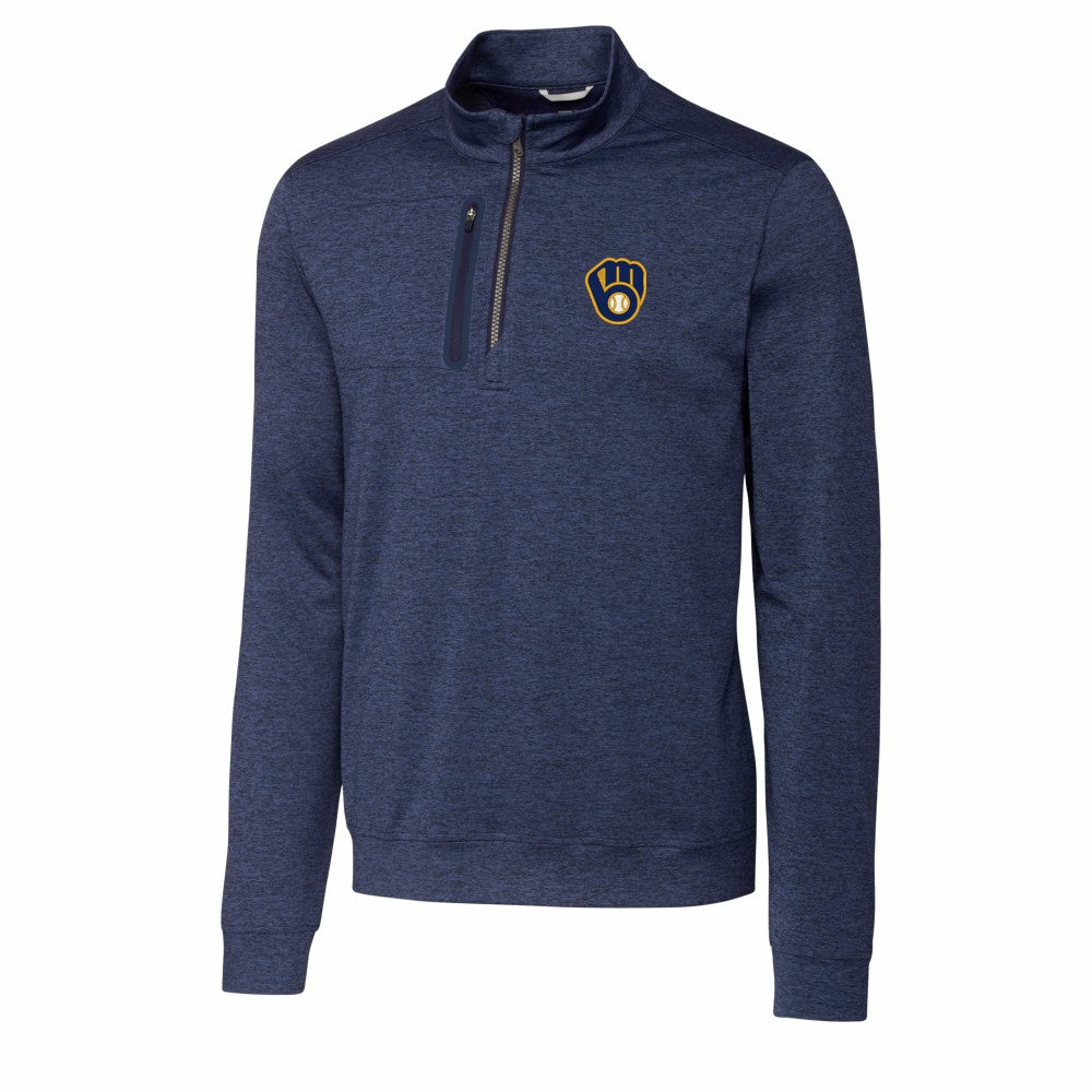 Milwaukee Brewers Cutter & Buck Stealth Heathered Quarter-Zip Pullover Top Navy