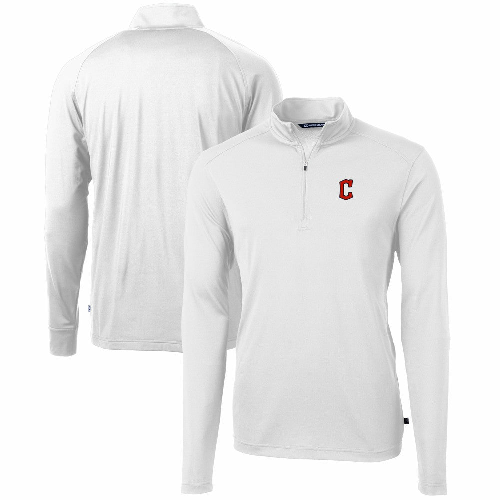 Cleveland Guardians Cutter & Buck Virtue Eco Pique Recycled Quarter-Zip Pullover Top White