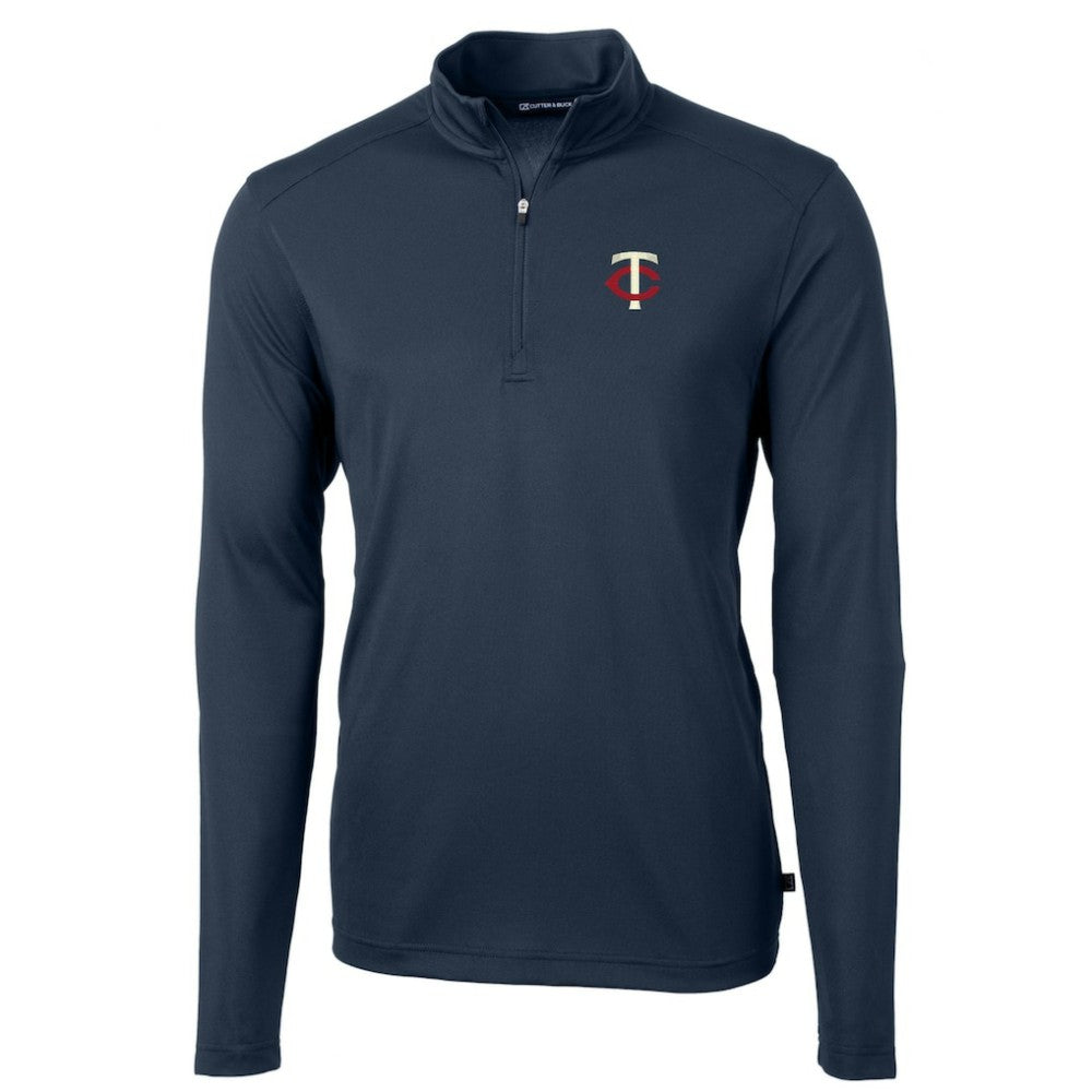 Minnesota Twins Cutter & Buck Virtue Eco Pique Recycled Quarter-Zip Pullover Top Navy