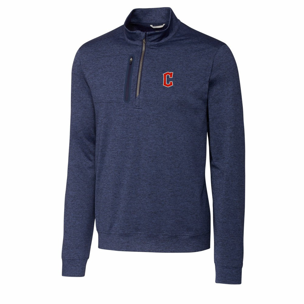 Cleveland Guardians Cutter & Buck Stealth Heathered Quarter-Zip Pullover Top Navy