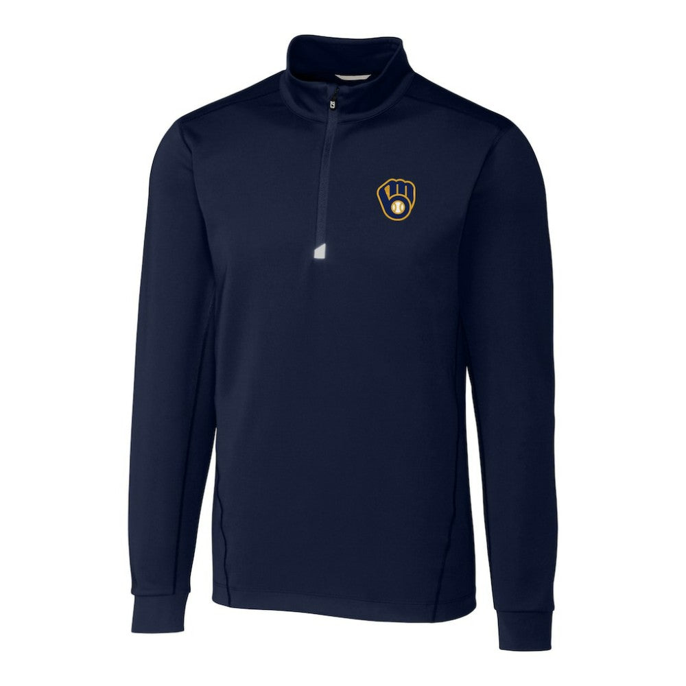 Milwaukee Brewers Cutter & Buck Big & Tall Traverse Stretch Quarter-Zip Pullover Top Navy