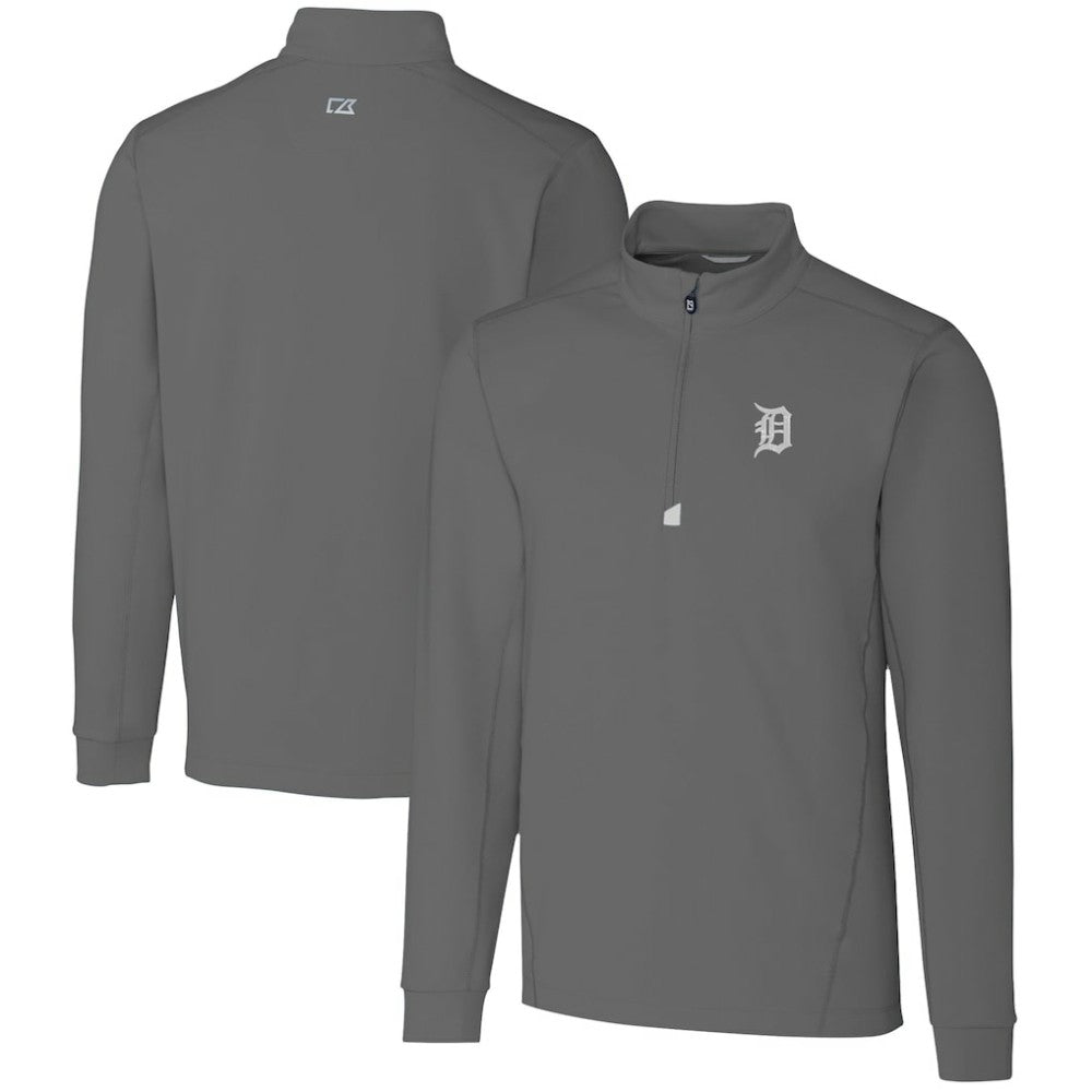 Detroit Tigers Cutter & Buck Big & Tall Traverse Stretch Quarter-Zip Pullover Top Gray
