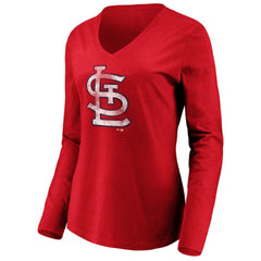 St. Louis Cardinals Women's Team Long Sleeve V-Neck T-Shirt Red
