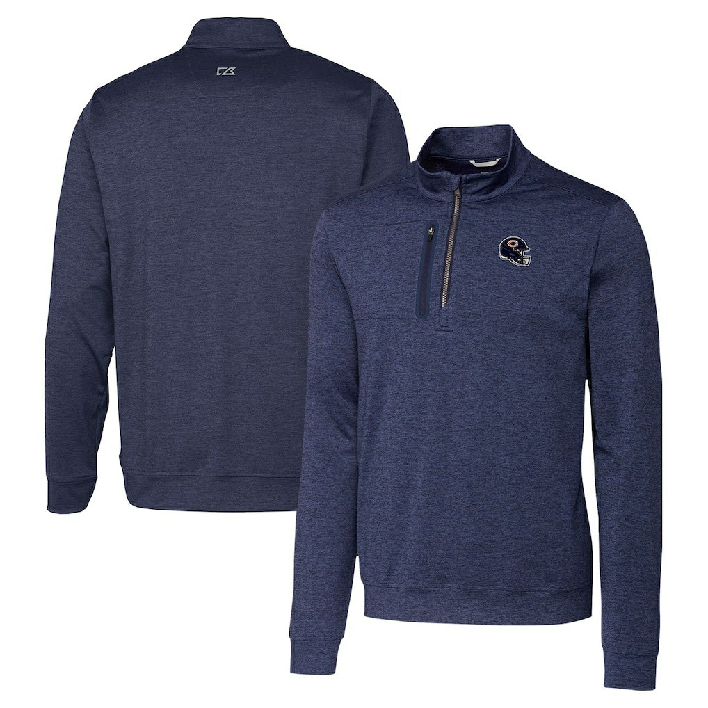 Chicago Bears Cutter & Buck Helmet Stealth Heathered Quarter-Zip Pullover Top - Navy online