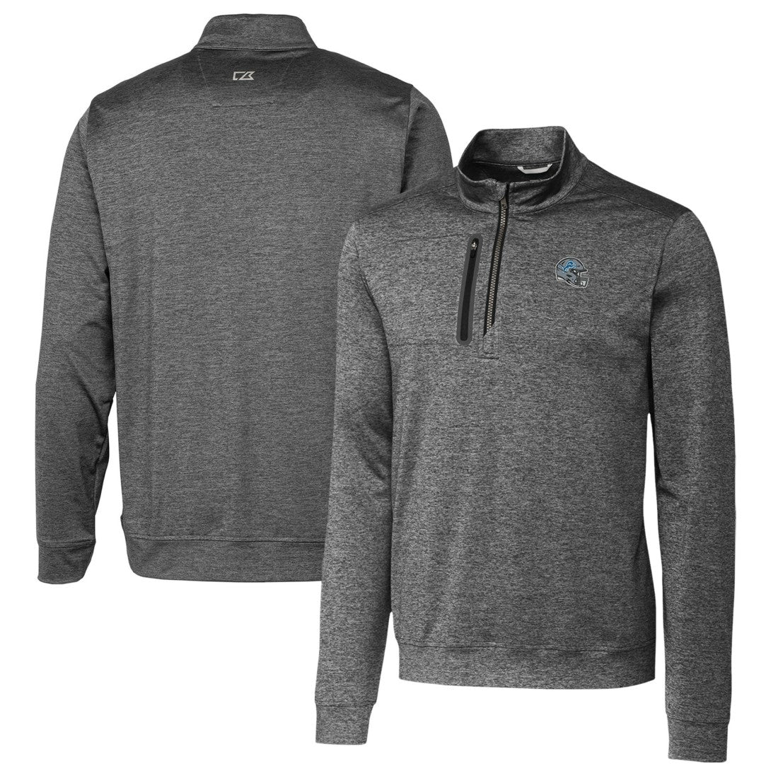 Detroit Lions Cutter & Buck Helmet Stealth Heathered Quarter-Zip Pullover Top - Gray for sale