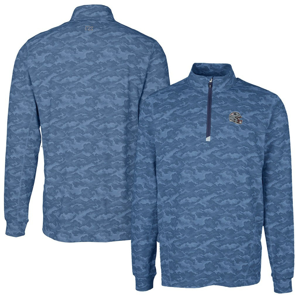 New England Patriots Cutter & Buck Helmet Traverse Camo Print Stretch Quarter-Zip Pullover Top - Navy discount