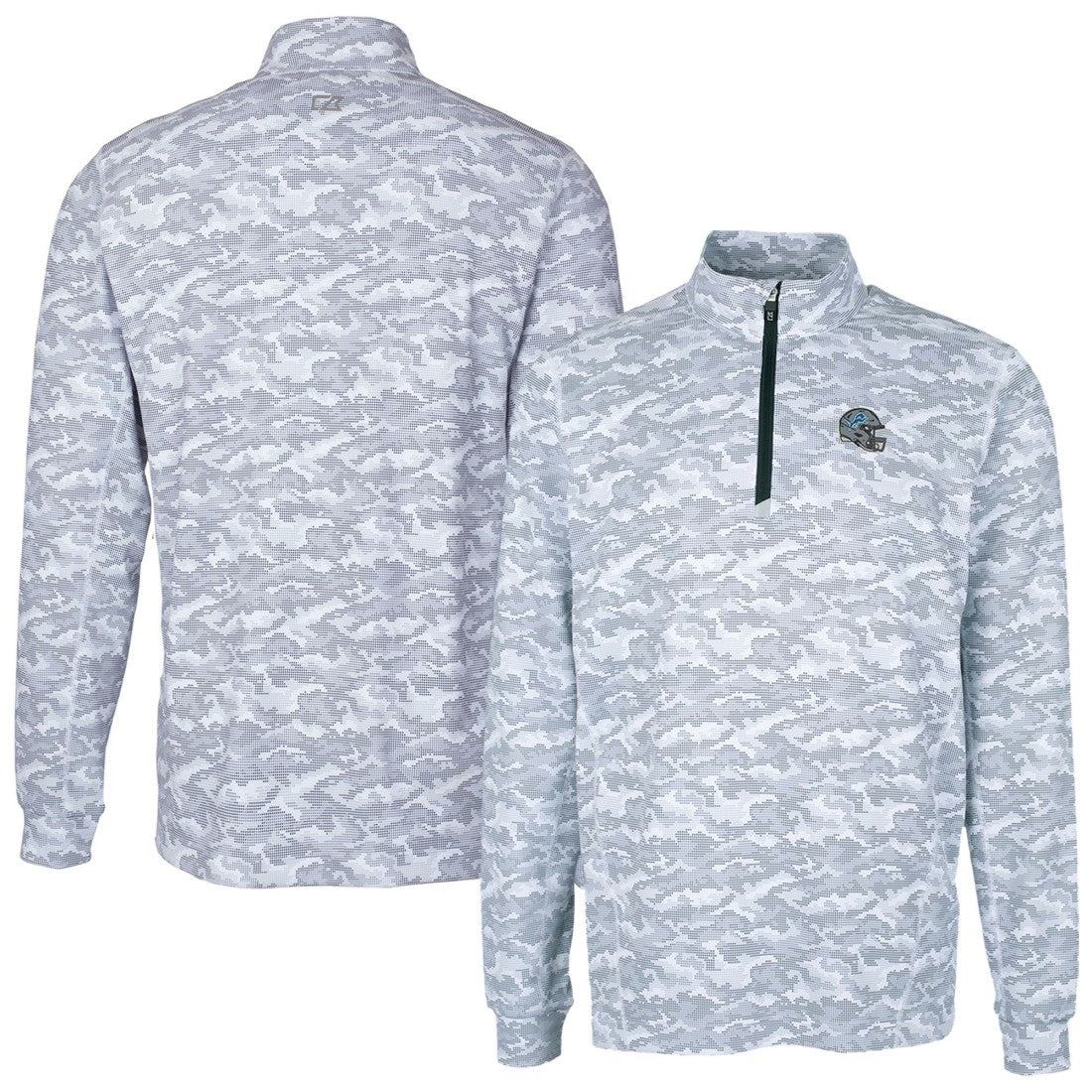 Detroit Lions Cutter & Buck Helmet Traverse Camo Print Stretch Quarter-Zip Pullover Top - Charcoal for sale