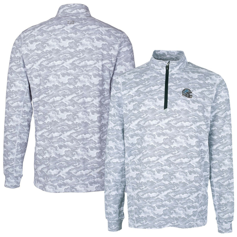 Detroit Lions Cutter & Buck Helmet Traverse Camo Print Stretch Quarter-Zip Pullover Top - Charcoal for sale