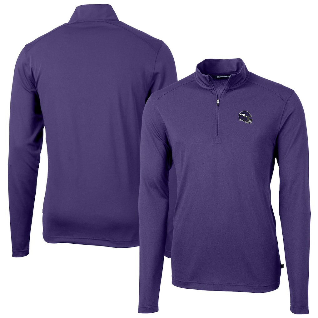 Minnesota Vikings Cutter & Buck Helmet Virtue Eco Pique Recycled Quarter-Zip Pullover Top - Purple for sale