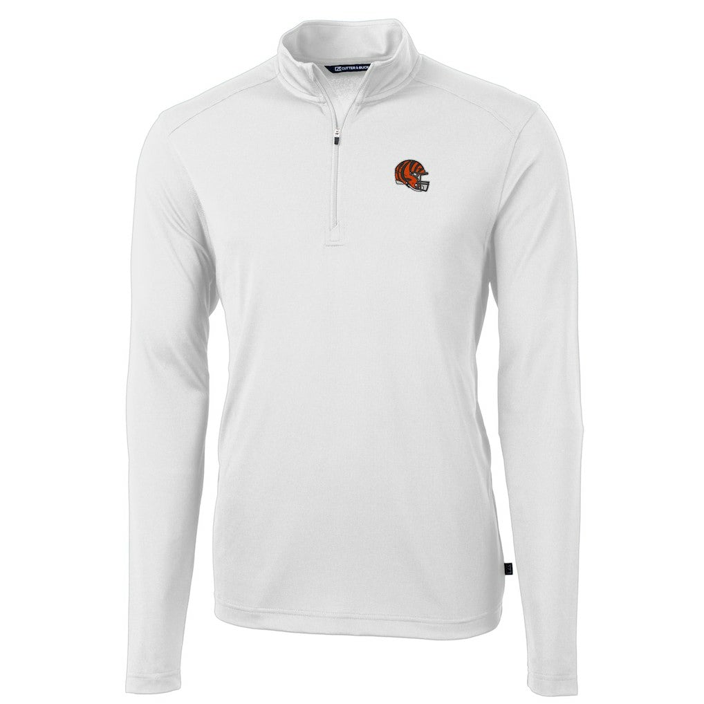 Cincinnati Bengals Cutter & Buck Helmet Virtue Eco Pique Recycled Quarter-Zip Pullover Top - White cheap