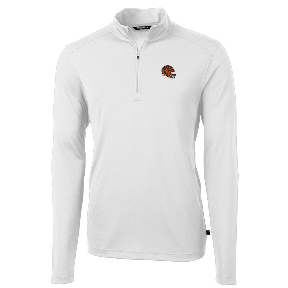 Cincinnati Bengals Cutter & Buck Helmet Virtue Eco Pique Recycled Quarter-Zip Pullover Top - White cheap