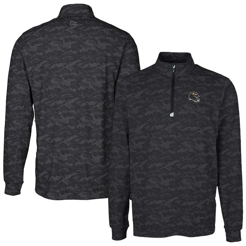 Baltimore Ravens Cutter & Buck Helmet Traverse Camo Print Stretch Quarter-Zip Pullover Top - Black online