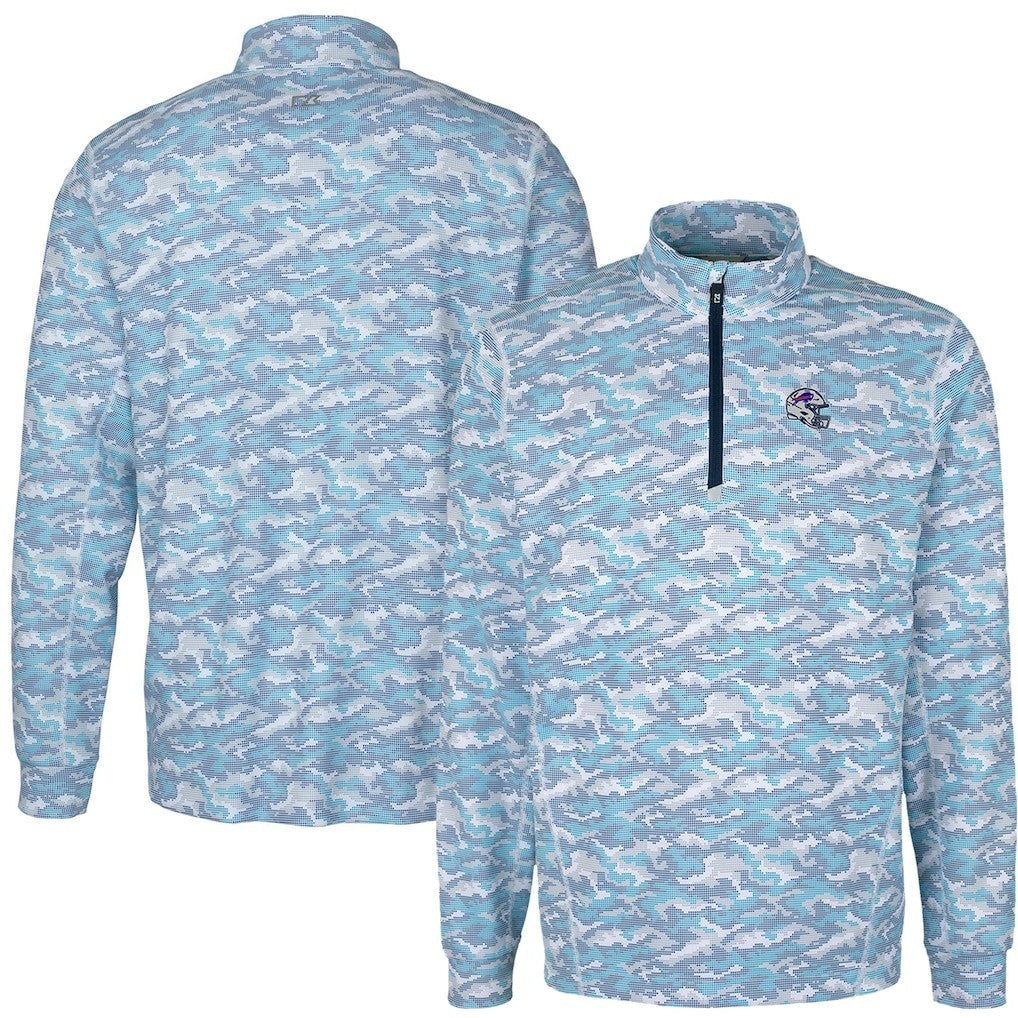 Buffalo Bills Cutter & Buck Helmet Traverse Camo Print Stretch Quarter-Zip Pullover Top - Light Blue online