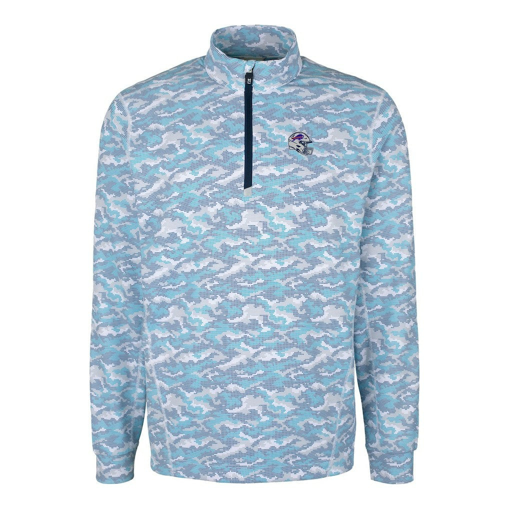 Buffalo Bills Cutter & Buck Helmet Traverse Camo Print Stretch Quarter-Zip Pullover Top - Light Blue online