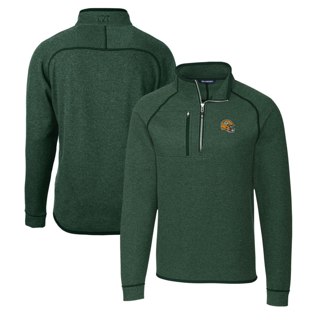 Green Bay Packers Cutter & Buck Helmet Mainsail Sweater-Knit Half-Zip Pullover Jacket - Hunter Green outlet