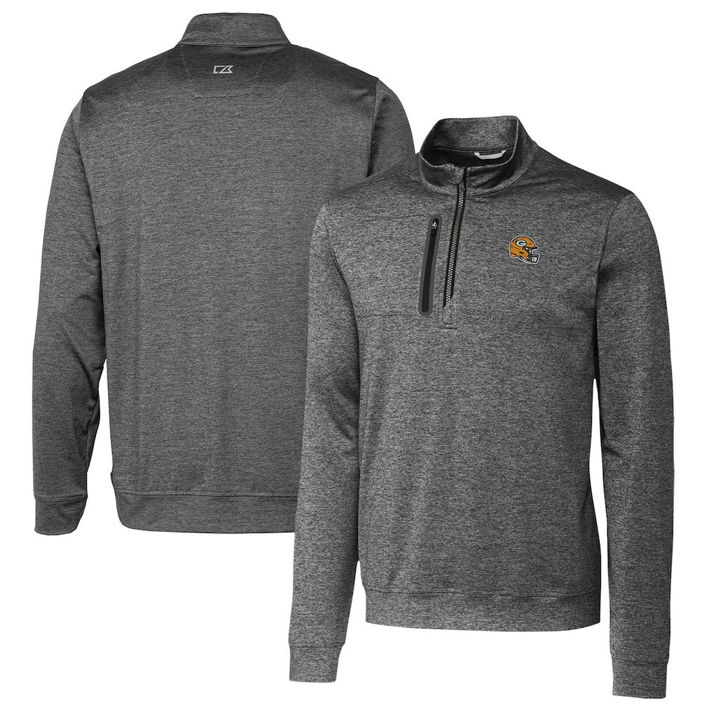 Green Bay Packers Cutter & Buck Helmet Stealth Heathered Quarter-Zip Pullover Top - Gray online