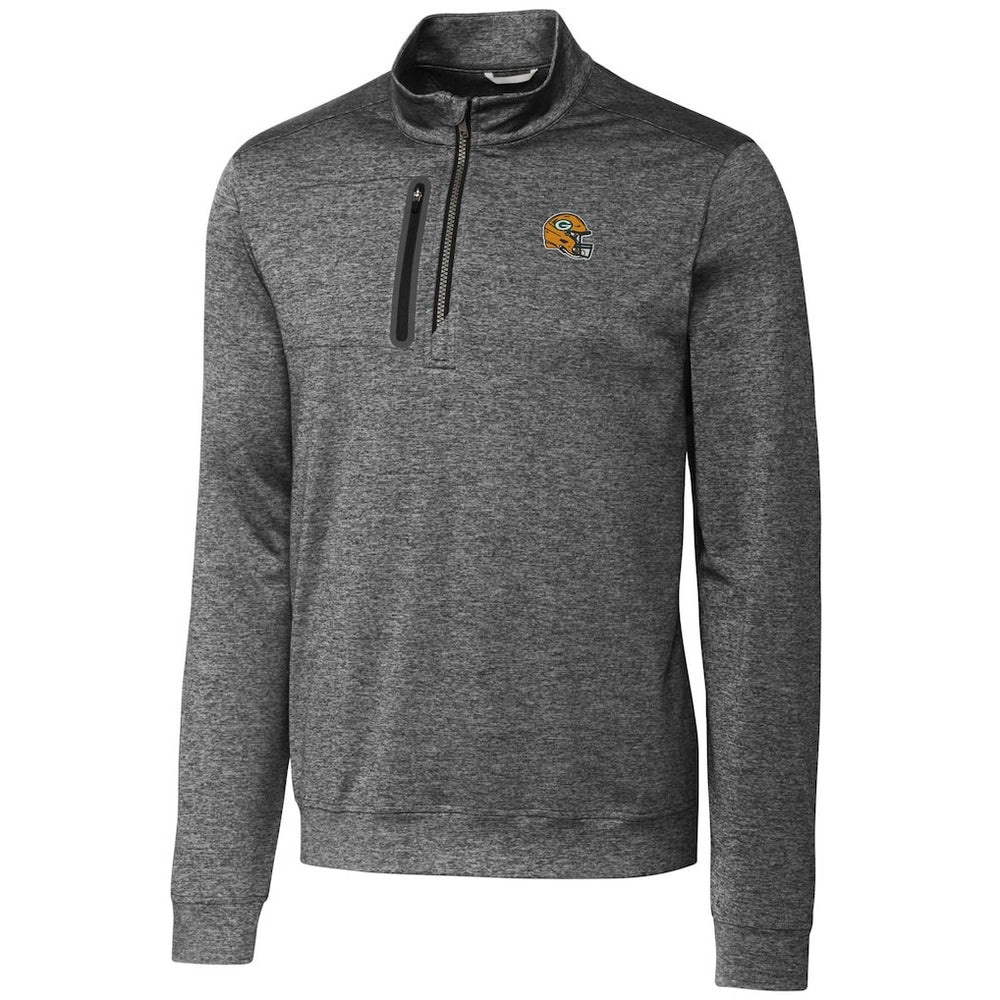Green Bay Packers Cutter & Buck Helmet Stealth Heathered Quarter-Zip Pullover Top - Gray online