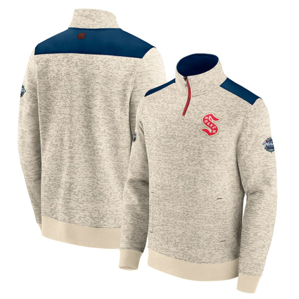 Seattle Kraken Fanatics 2024 NHL Winter Classic Authentic Pro Fleece Quarter-Zip Pullover Top - Deep Sea Blue/Cream Pullover
