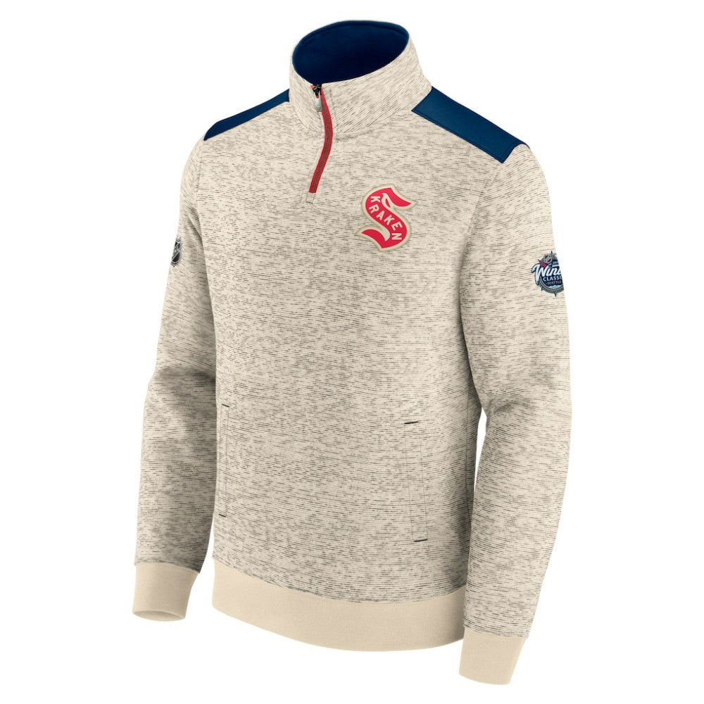 Seattle Kraken Fanatics 2024 NHL Winter Classic Authentic Pro Fleece Quarter-Zip Pullover Top - Deep Sea Blue/Cream Pullover