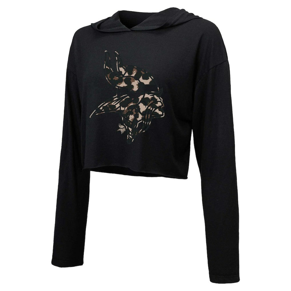 Justin Jefferson Minnesota Vikings Majestic Threads Women's Leopard Player Name & Number Long Sleeve Cropped Hoodie - Black sale