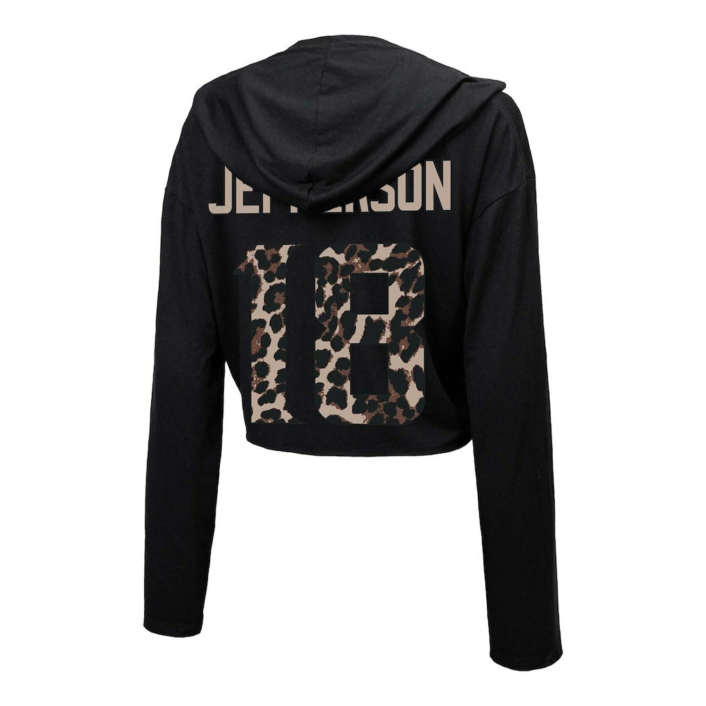 Justin Jefferson Minnesota Vikings Majestic Threads Women's Leopard Player Name & Number Long Sleeve Cropped Hoodie - Black sale