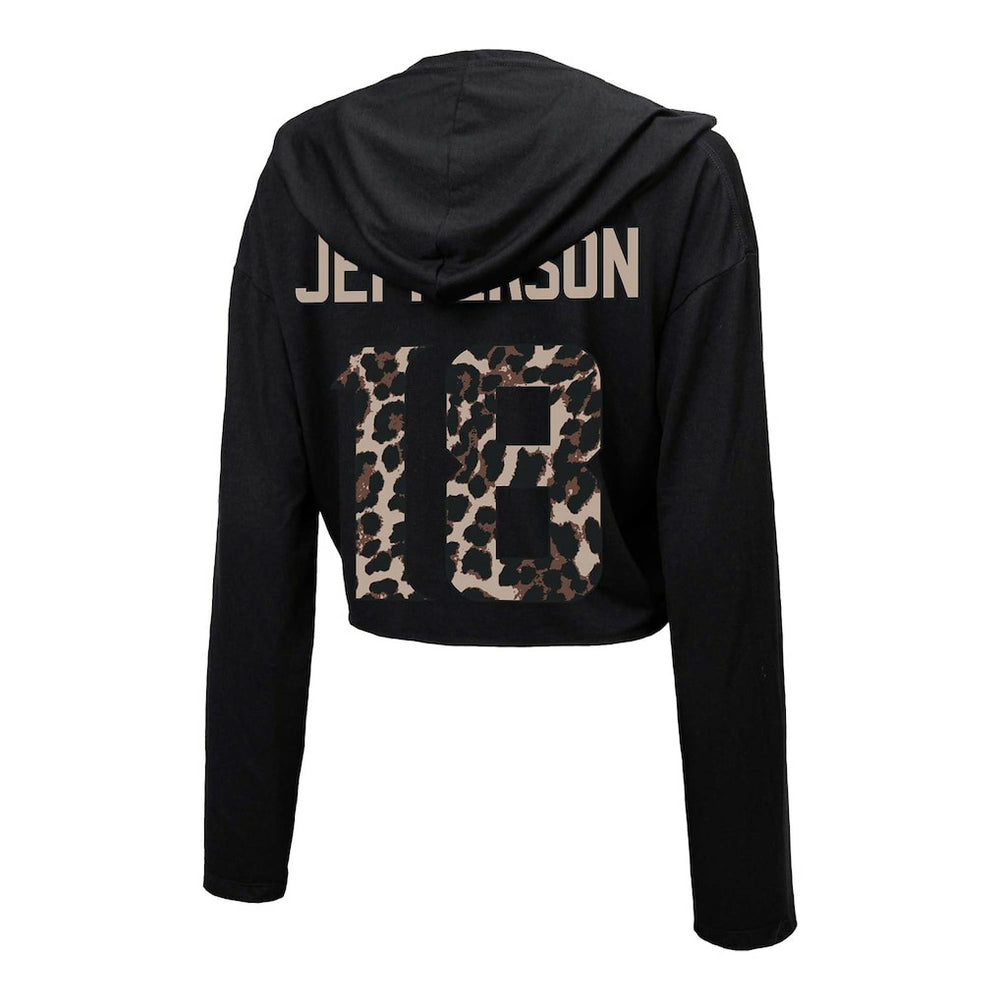 Justin Jefferson Minnesota Vikings Majestic Threads Women's Leopard Player Name & Number Long Sleeve Cropped Hoodie - Black sale