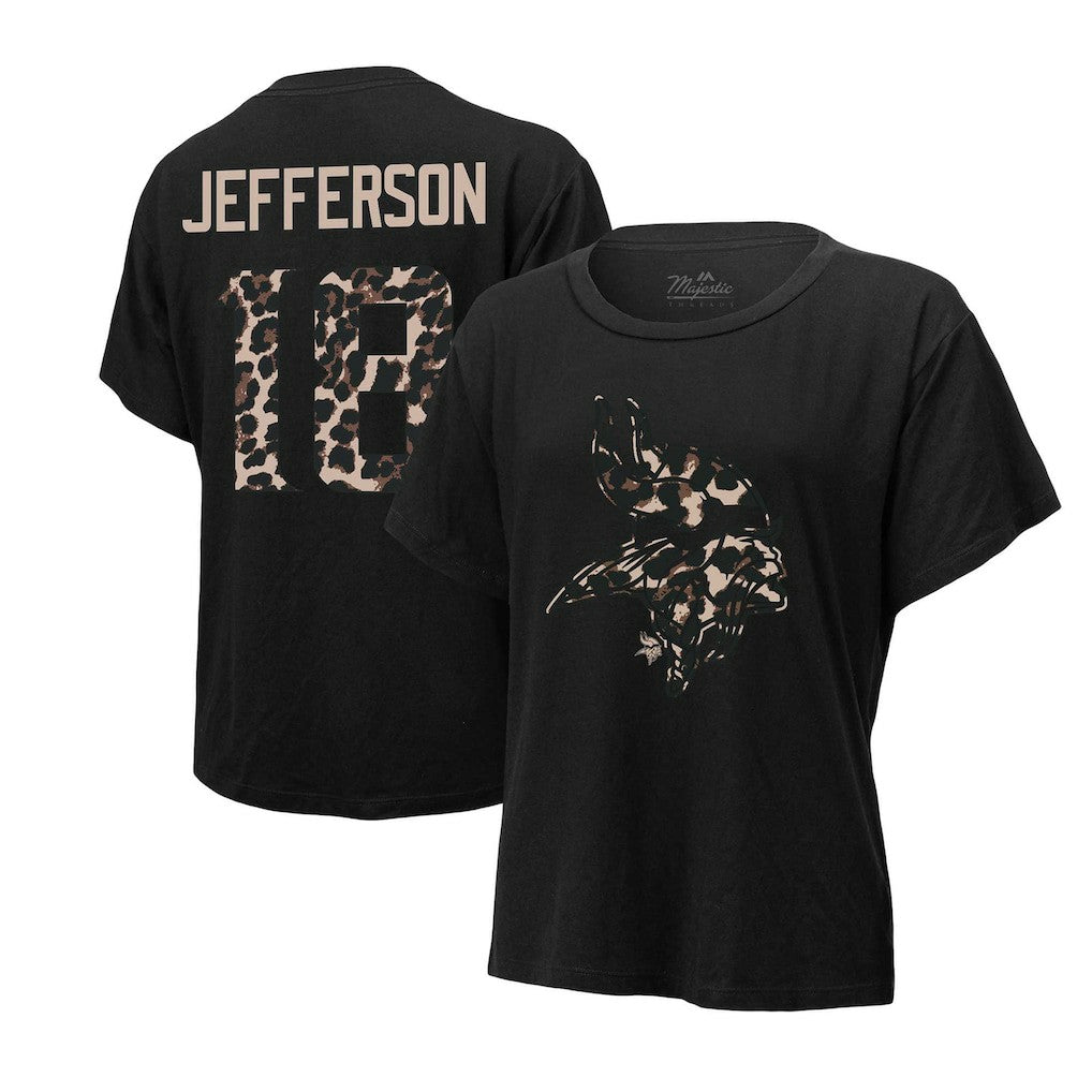 Justin Jefferson Minnesota Vikings Majestic Threads Women's Leopard Player Name & Number T-Shirt - Black cheap