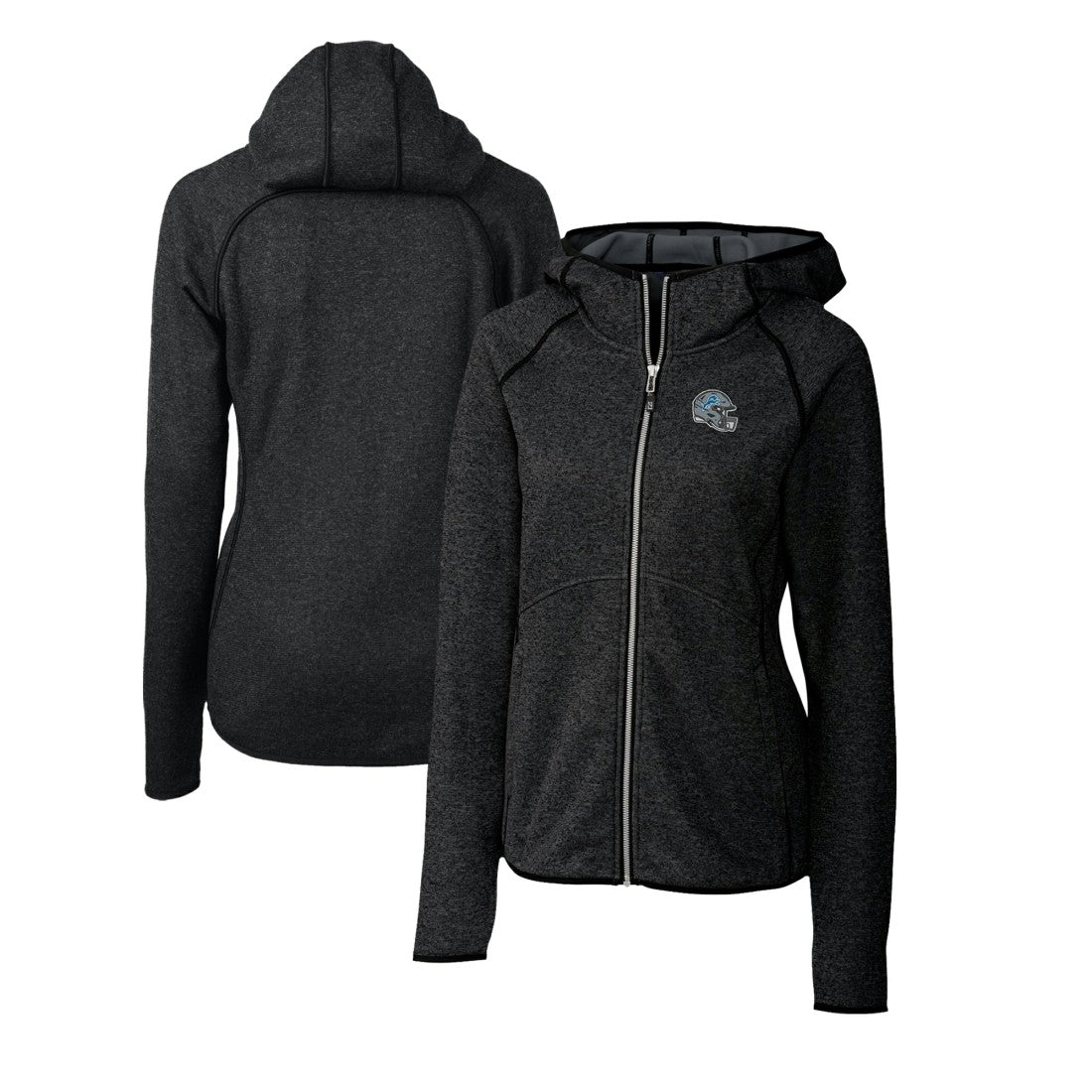 Detroit Lions Cutter & Buck Women's Helmet Logo Mainsail Sweater-Knit Full-Zip Hoodie - Charcoal on sale
