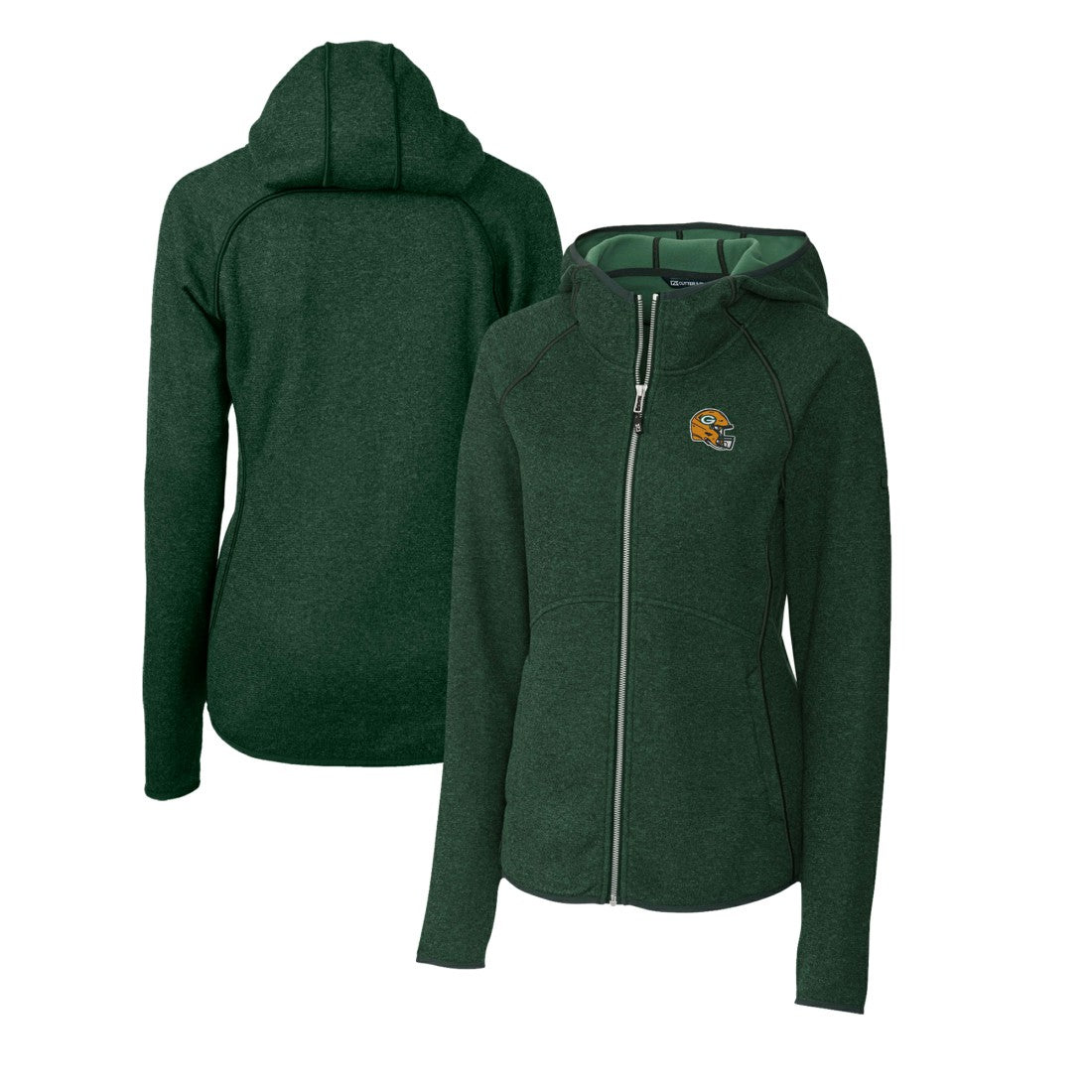Green Bay Packers Cutter & Buck Women's Helmet Logo Mainsail Sweater-Knit Full-Zip Hoodie - Green on sale
