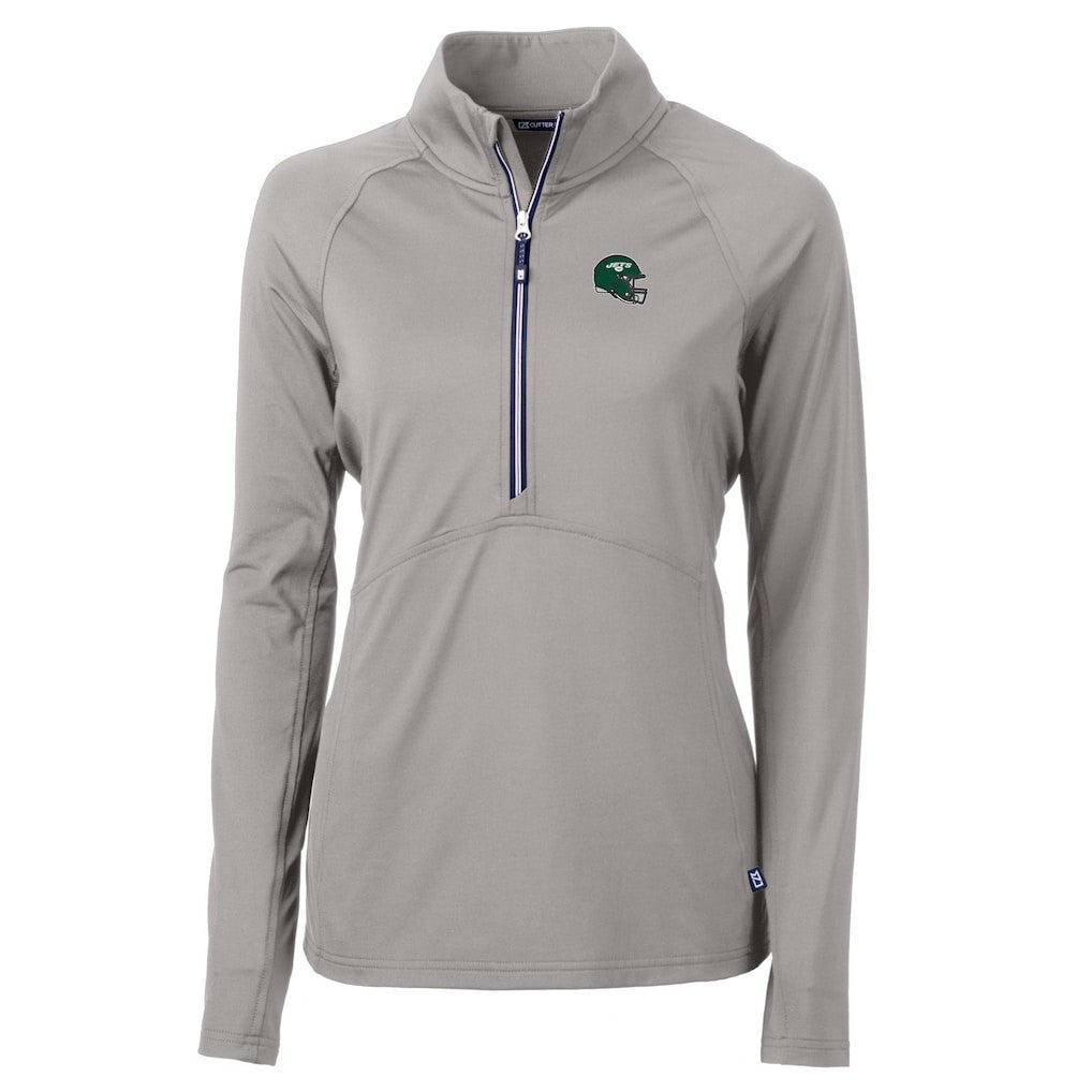 New York Jets Cutter & Buck Women's Helmet Logo Adapt Eco Knit Stretch Recycled Half-Zip Pullover Top - Gray for sale