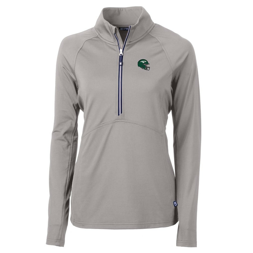 New York Jets Cutter & Buck Women's Helmet Logo Adapt Eco Knit Stretch Recycled Half-Zip Pullover Top - Gray for sale