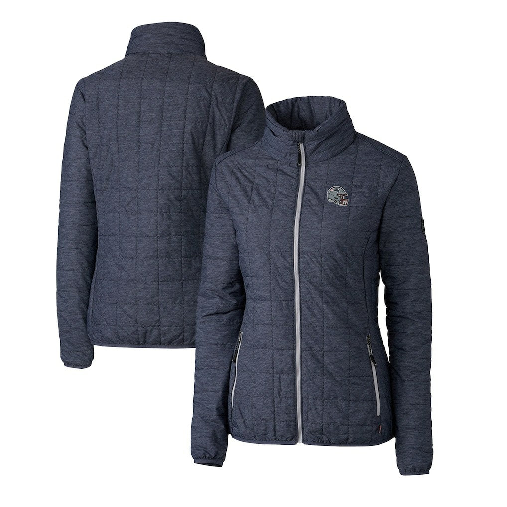 New England Patriots Cutter & Buck Women's Helmet Logo Rainier PrimaLoft Eco Insulated Full-Zip Puffer Jacket - Heather Navy online