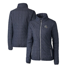 New England Patriots Cutter & Buck Women's Helmet Logo Rainier PrimaLoft Eco Insulated Full-Zip Puffer Jacket - Heather Navy online