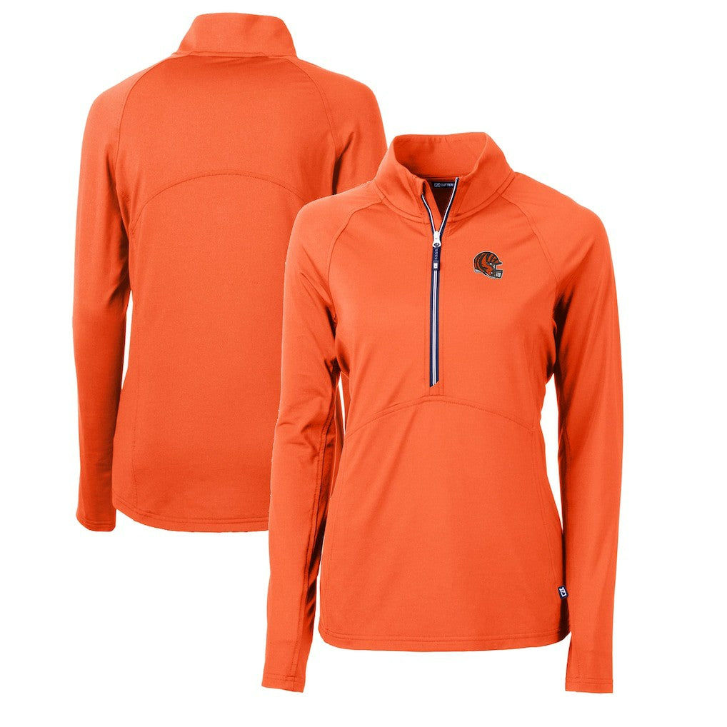 Cincinnati Bengals Cutter & Buck Women's Helmet Logo Adapt Eco Knit Stretch Recycled Half-Zip Pullover Top - Orange for sale