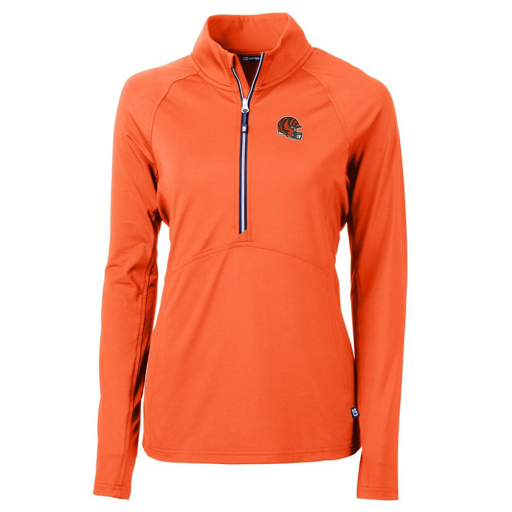 Cincinnati Bengals Cutter & Buck Women's Helmet Logo Adapt Eco Knit Stretch Recycled Half-Zip Pullover Top - Orange for sale
