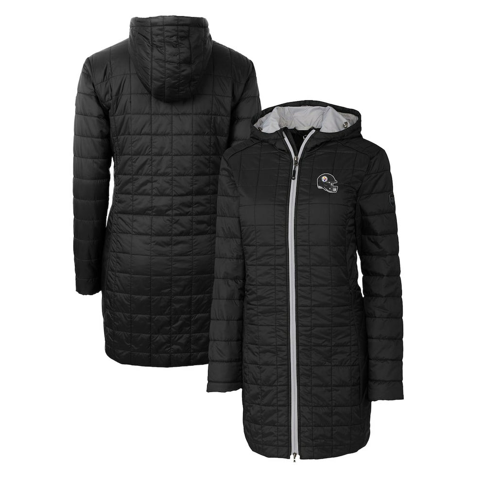 Pittsburgh Steelers Cutter & Buck Women's Helmet Logo Rainier Primaloft Eco Insulated Hooded Long Coat - Black outlet