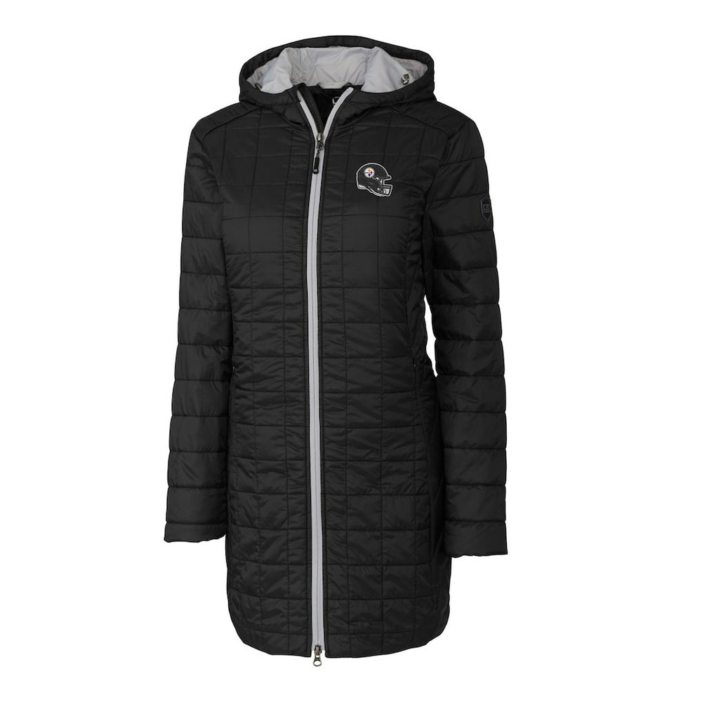 Pittsburgh Steelers Cutter & Buck Women's Helmet Logo Rainier Primaloft Eco Insulated Hooded Long Coat - Black outlet