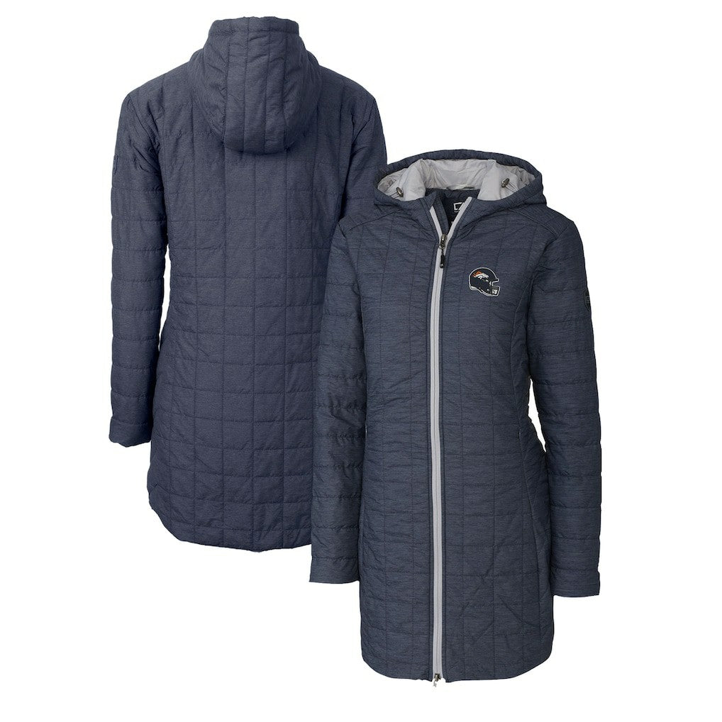 Denver Broncos Cutter & Buck Women's Helmet Logo Rainier Primaloft Eco Insulated Hooded Long Coat - Heather Navy discount