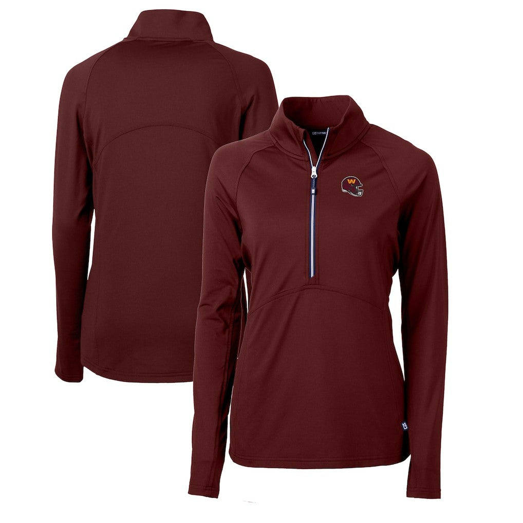 Washington Commanders Cutter & Buck Women's Helmet Logo Adapt Eco Knit Stretch Recycled Half-Zip Pullover Top - Burgundy online