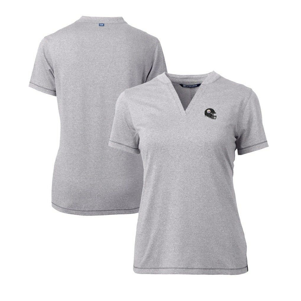 Pittsburgh Steelers Cutter & Buck Women's Helmet Logo DryTec Forge Stretch V-Neck Blade Top - Heather Gray outlet