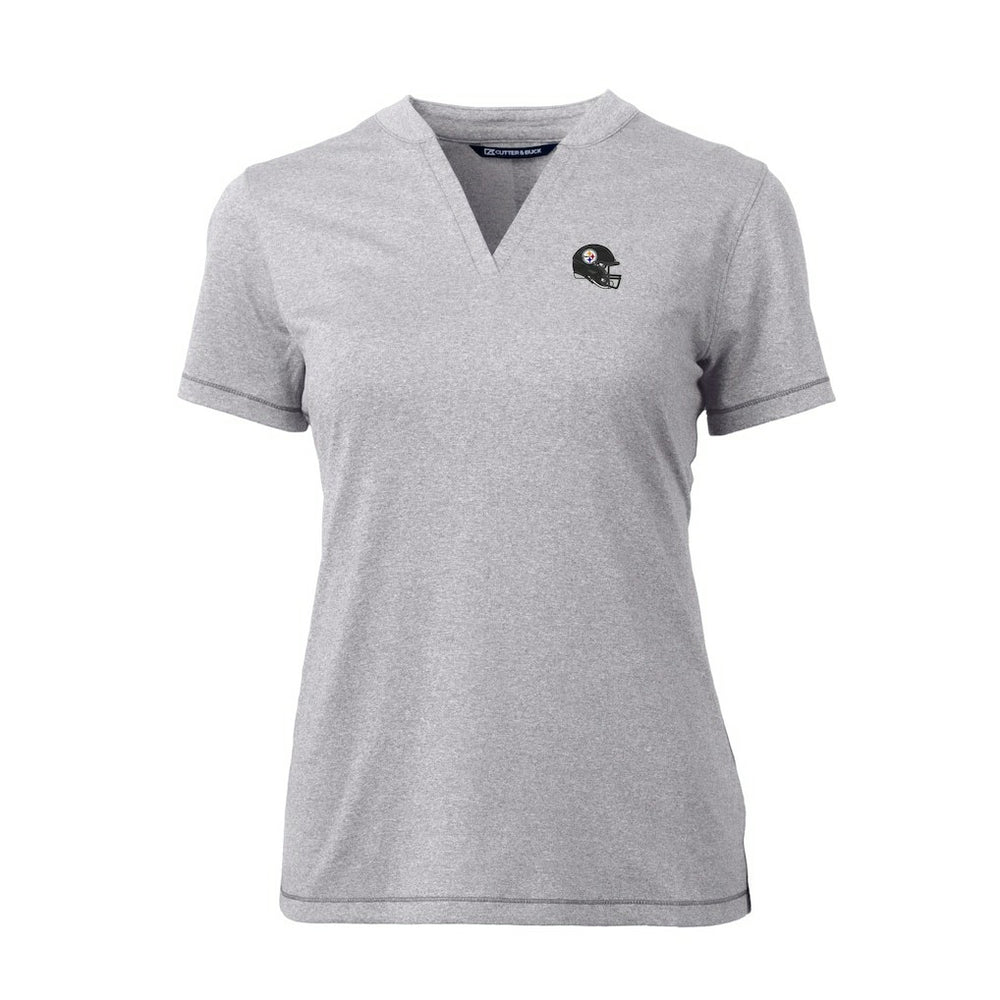 Pittsburgh Steelers Cutter & Buck Women's Helmet Logo DryTec Forge Stretch V-Neck Blade Top - Heather Gray outlet